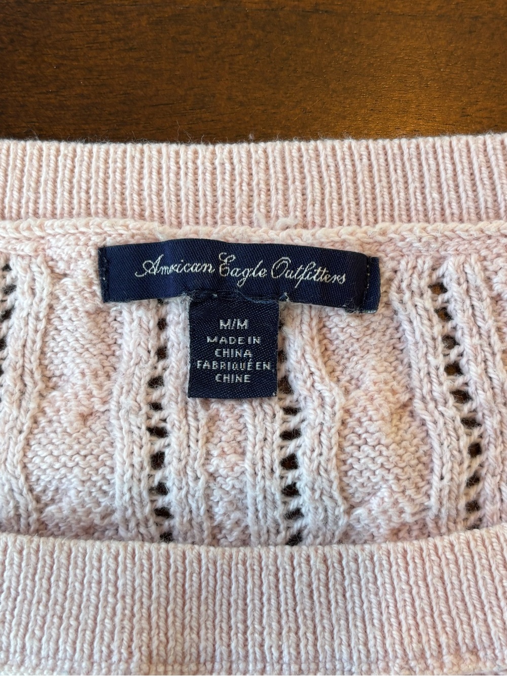 American Eagle Outfitters Pink Cable Knit Openwork Sweater Size Medium - Picture 4 of 8